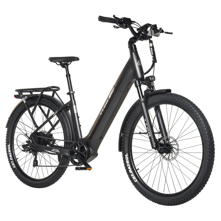 Elektromos kerékpár felnőtteknek, City/MTB, Kivehető akkumulátor 48V 15Ah, 250W szénkefe nélküli motor, Hidraulikus fékek, 70 cm-es kerekek, Alumínium váz, Hatótáv >60 km, Szürke