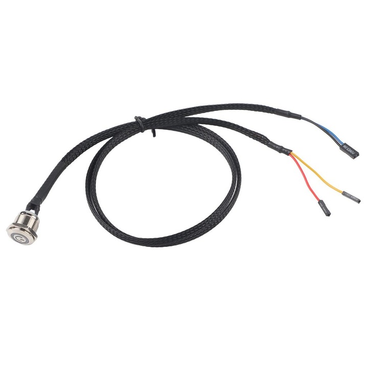 Comutator On/Off (buton metalic) pentru carcasa PC compatibil JMK9, carcasa din aliaj de aluminiu nichelat, cablu 60 cm, albastru, 1 buc