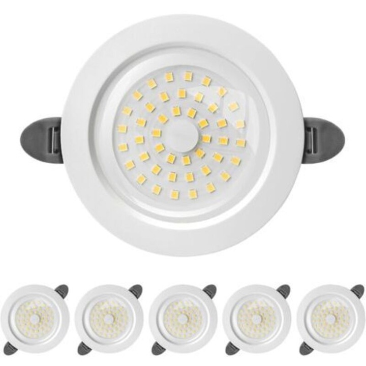 Spot incastrat LED, spot tavan LED, IP44, ultra-subtire 28 mm, 9 W, 900 lm (echiv. 90 W), alb rece 6000 K, CRI 83+, durata de viata >25.000 ore, ideal pentru baie, bucatarie, living, set 6 bucati