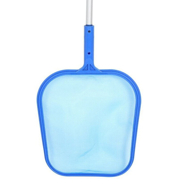 Set curatare piscina 1 plasa + 5 poli, plasa skimmer din nylon cu cadru din aluminiu, design rotunjit anti-zgariere, plasa densa, Albastru, 42.7x29 cm