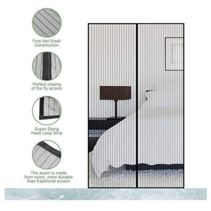 Plasa magnetica pentru usa/anti-insecte 70x200 cm, inchidere automata cu magneti, plasa fina din poliester, Negru, 1 buc