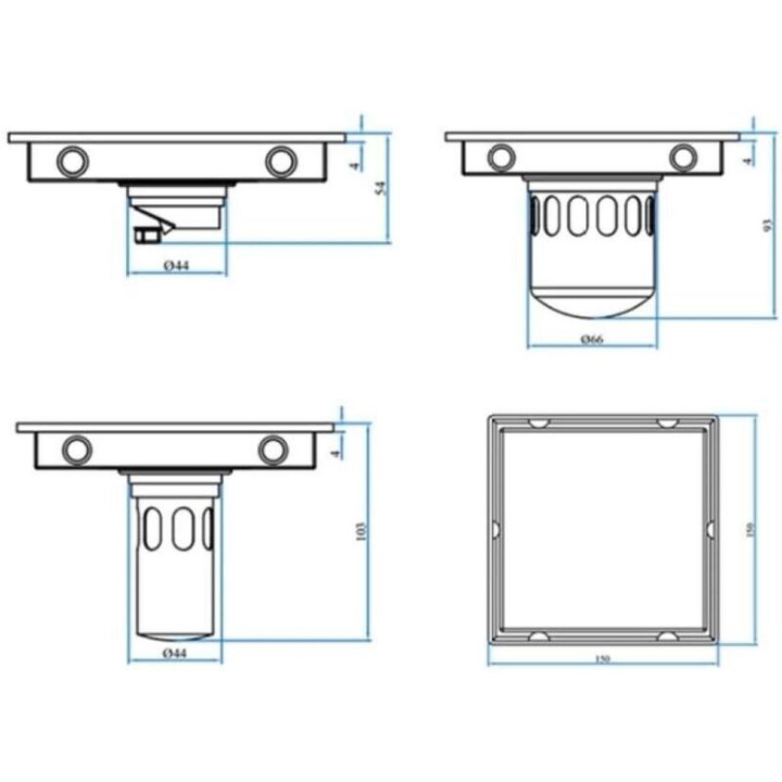 Sistem scurgere podea inox 15x15cm dublu filtru anti-miros