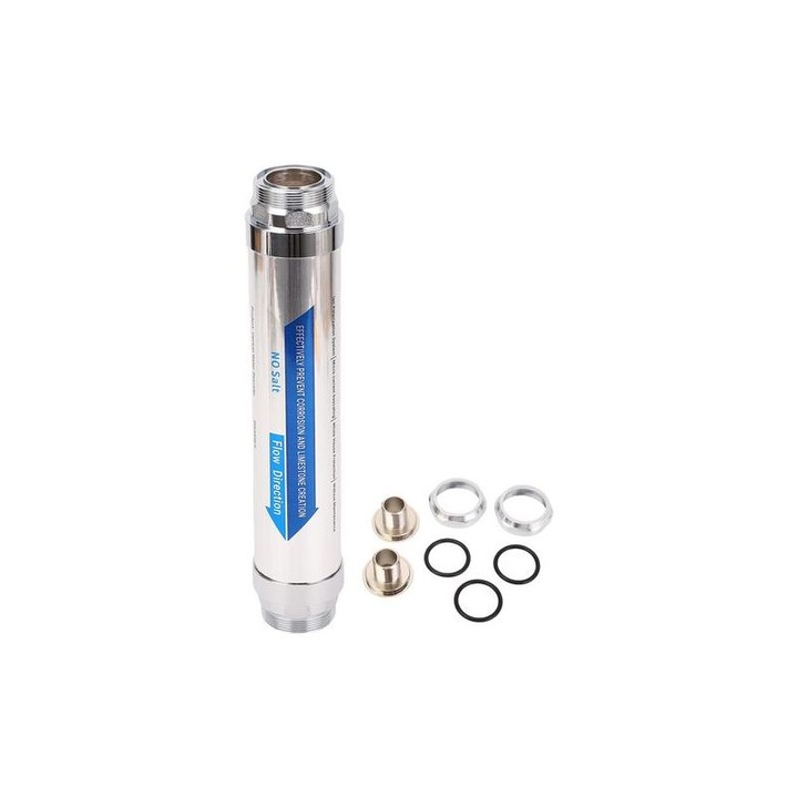 Dedurizator/aparat anti-calcar de apa magnetic, fara sare, din otel inoxidabil 304, montaj universal 3/4" pentru dus/masina de spalat/boiler solar, inox, 1 buc