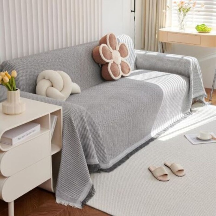 Cuvertura canapea bumbac waffle gri 180x130cm