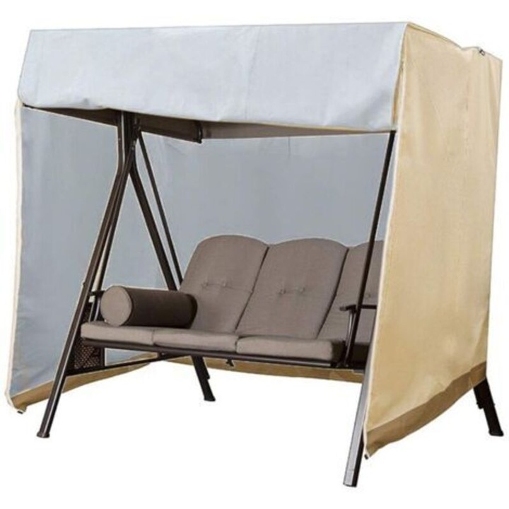 Husa pentru leagan de gradina, rezistenta la apa si la raze UV, antivant cu chingi de ancorare si fermoar frontal, material durabil anti-ruptura si respirabil, usor de curatat, bej, 160 x 120 x 170 cm, 1 buc