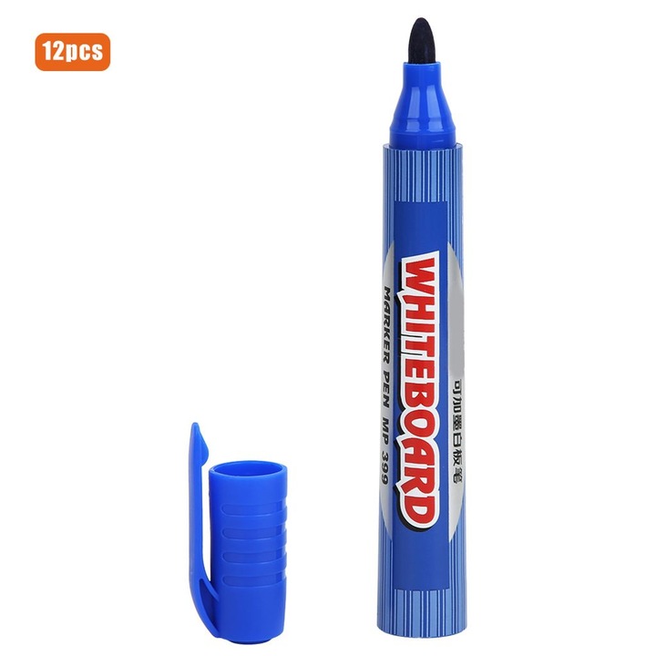 12 darabos filctoll készlet fehér táblához, 5mm-es hegy, többszínű, 14cm
