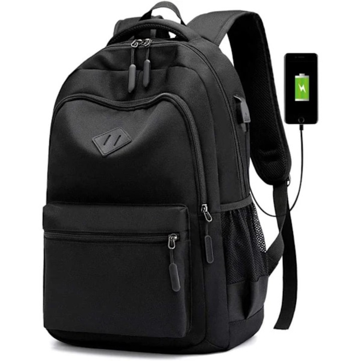 Oxford laptop hátizsák, USB töltőporttal, több zsebbel és nagy kapacitással, ergonomikus, légáteresztő vállpántokkal, vízálló, Fekete