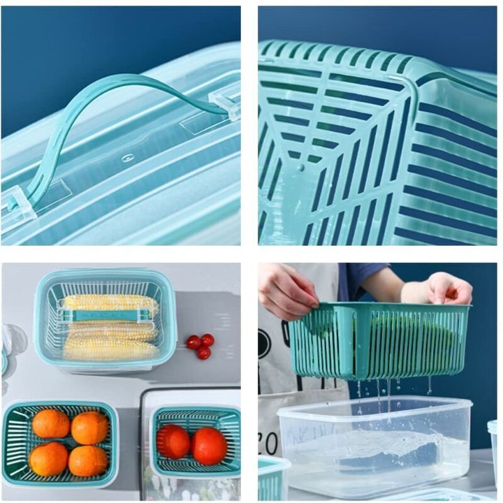 Set 5 cutii depozitare fructe si legume, verde, 14.5x11x7.5cm pana la 29.5x22x12.5cm