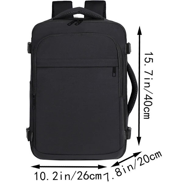 Rucsac de voiaj, textil rezistent la apa, cu compartiment pentru laptop 15,6 inch, compact pentru sub scaun, cu bretele captusite Aviation 40x20, Negru