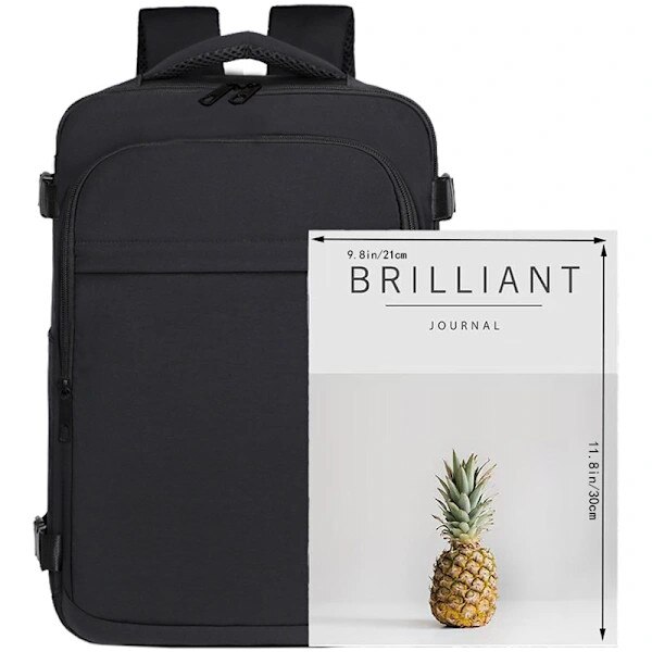 Rucsac de voiaj, textil rezistent la apa, cu compartiment pentru laptop 15,6 inch, compact pentru sub scaun, cu bretele captusite Aviation 40x20, Negru