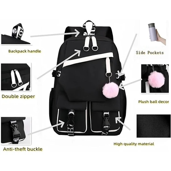 Rucsac laptop 15.6 inch nylon negru alb 29x44x15cm 26L