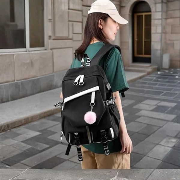 Rucsac laptop 15.6 inch nylon negru alb 29x44x15cm 26L