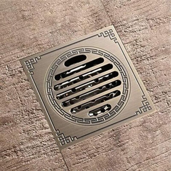 Capac scurgere podea 10x10cm alama antichizata filtru apa uzata