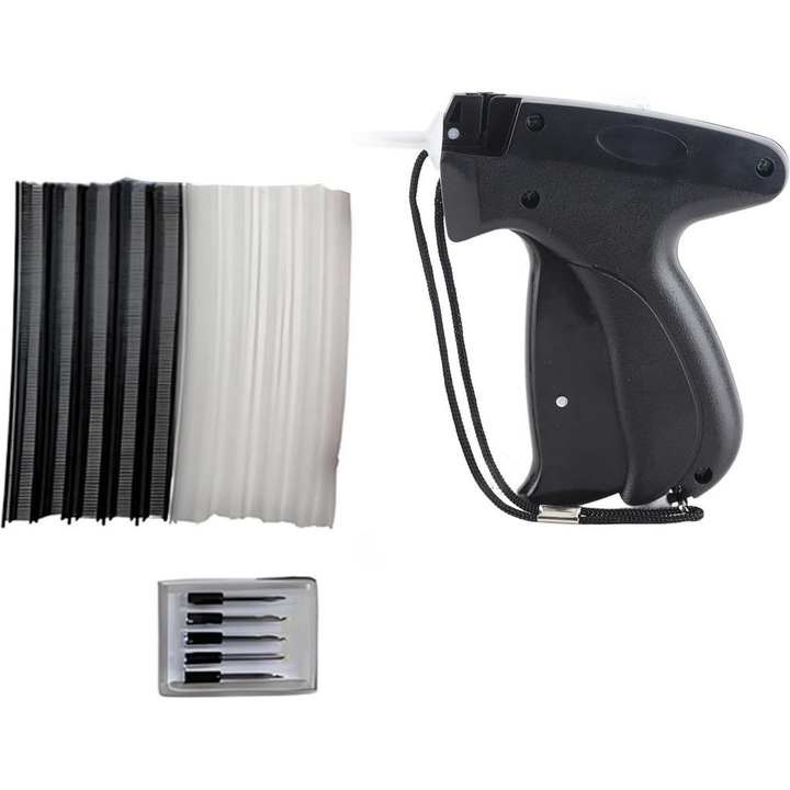 Pistol micro-cusut pentru imbracaminte Mini Stitch, portabil pentru reparatii rapide, cu ace din otel si piese metalice durabile, Negru, 1 set