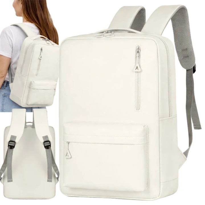 Poliészter hátizsák laptoprekesszel és USB porttal, állítható pántokkal, 3 zsebbel, fehér, 18–20 L, 45 x 30 x 16 cm