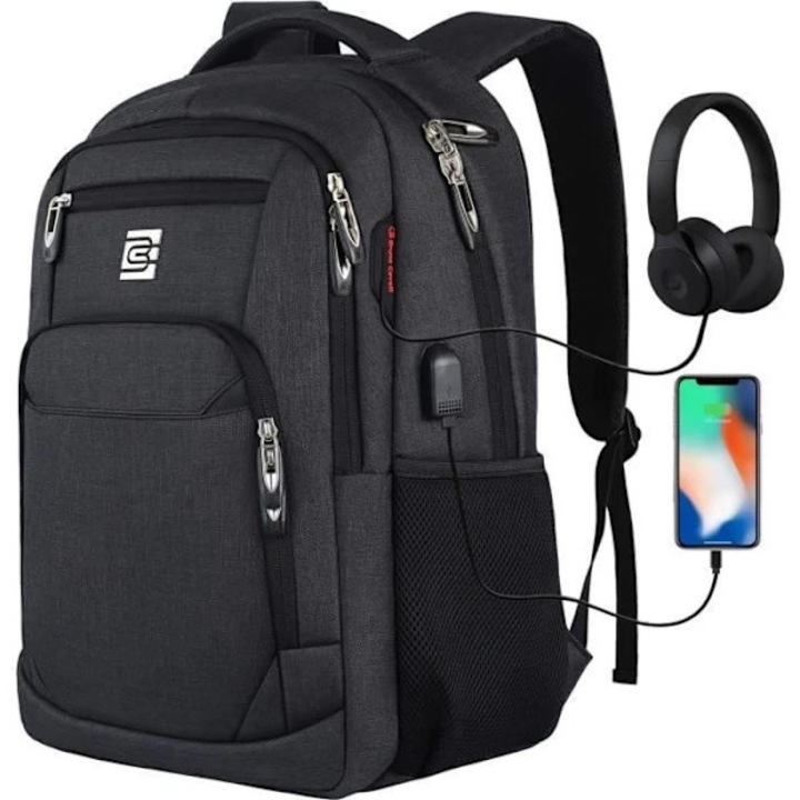 Laptop hátizsák 17.3 hüvelyk, vízálló, USB port, fekete