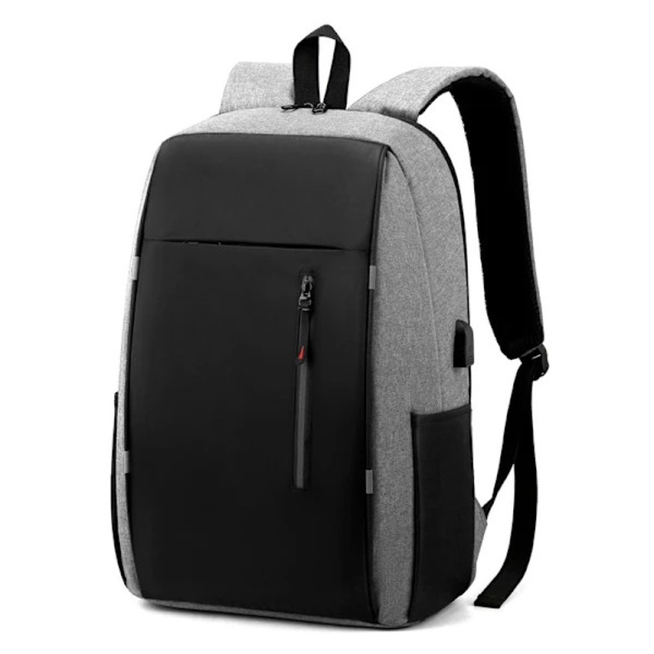 Laptop hátizsák, bőr membránnal, USB töltőporttal, légpárnás vállpántokkal, légáteresztő, uniszex, RW1322 modell, szürke, 16 hüvelykes kompatibilis