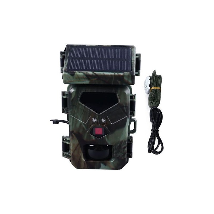 Camera trail, camera de urmarire Mini700, solara, hd cu viziune nocturna cu infrarosu si detectie miscare, rezistenta la apa, functioneaza cu 4 x aa, camuflaj, 1 buc