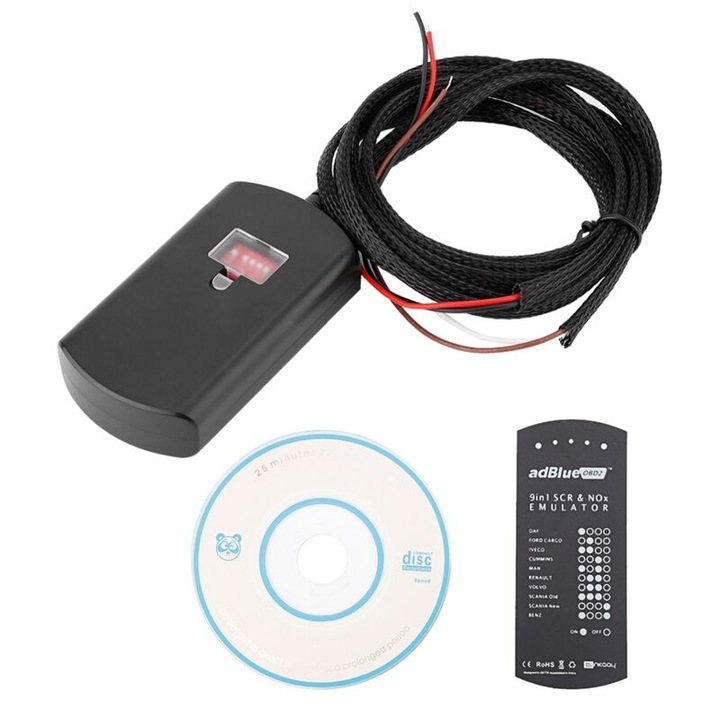 AdBlue emulátor, univerzális AdBlue szimulátor OBD2 9in1, plug-and-play telepítés, kompatibilis Mercedes/MAN/Scania/Iveco/DAF/Renault/Cummins modellekkel, fekete, 1 db
