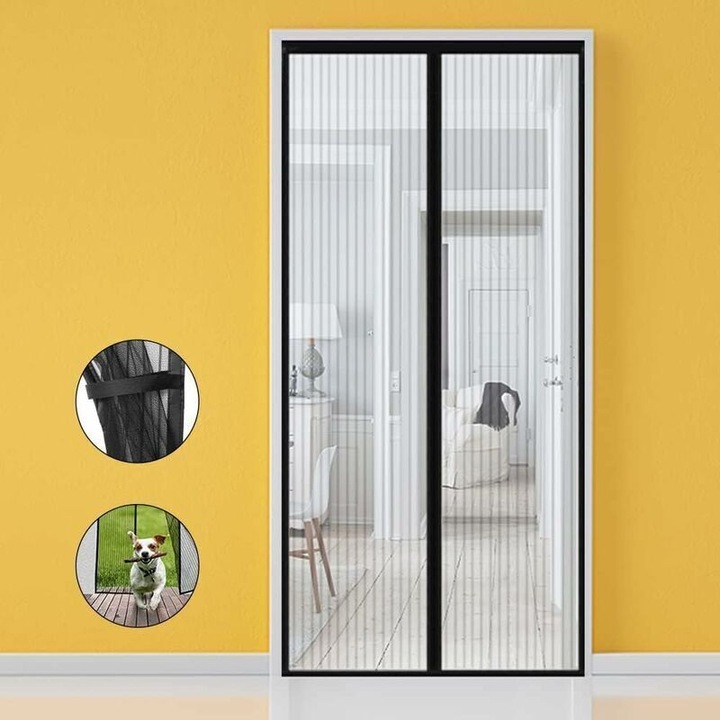 Plasa magnetica usa, 80x210cm, poliester, retractabila, neagra