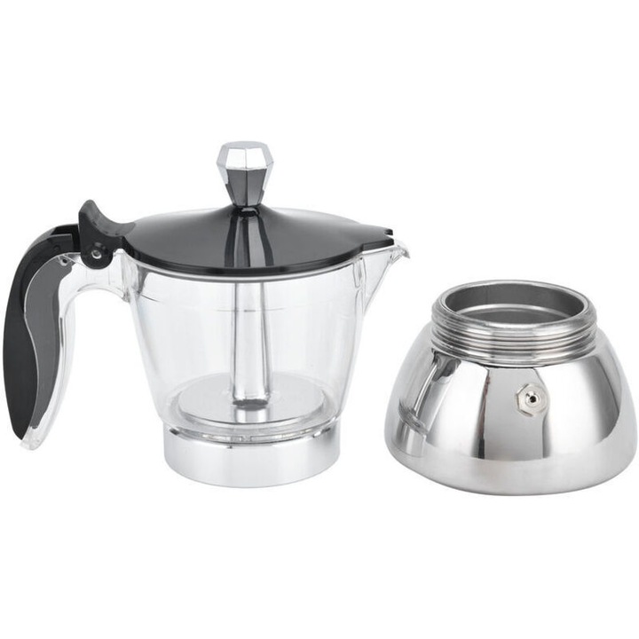 Espressor cafea 4 cani inox acril 200ml negru ergonomic