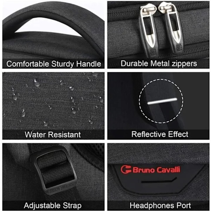 Rucsac laptop din textil, ghiozdan pentru notebook cu port de incarcare USB, rezistent la apa, capacitate mare, Negru, pentru laptop 17.3 inch