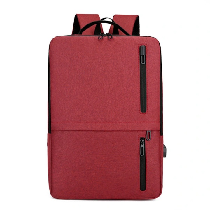 Hátizsák, poliészterből, USB porttal, vízálló és légáteresztő, ívelt vállpántokkal, 15.6 hüvelykes laptophoz, piros, 43x31x12 cm