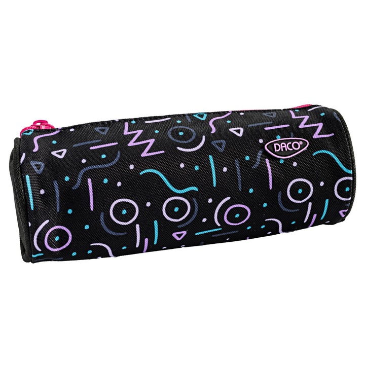 Penar tip borseta, 1 compartiment, Poliester, Negru cu imprimeu geometric multicolor DACO sku28