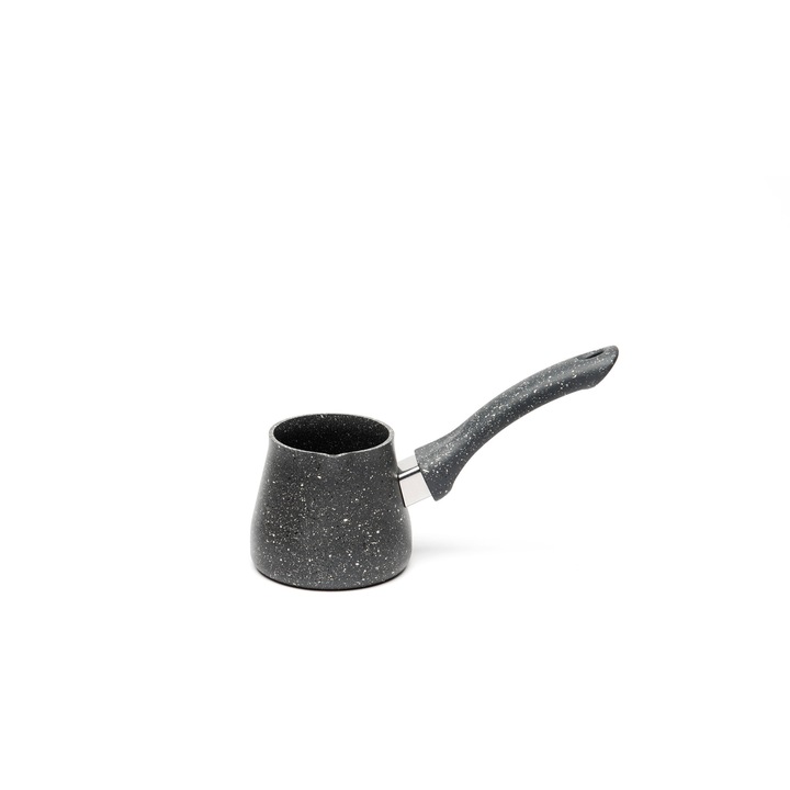 Cafetiera Excelsa Briki, din aluminiu antiaderent 3 straturi, cu inel din otel inoxidabil si maner din bachelita, gri tortora, 25 cl