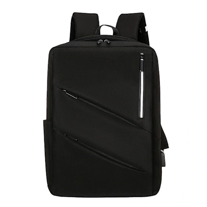 900D poliészter laptop hátizsák, vízálló, lopásgátló, fényvisszaverő szalaggal és külső USB porttal, fekete, 42x12x6 cm