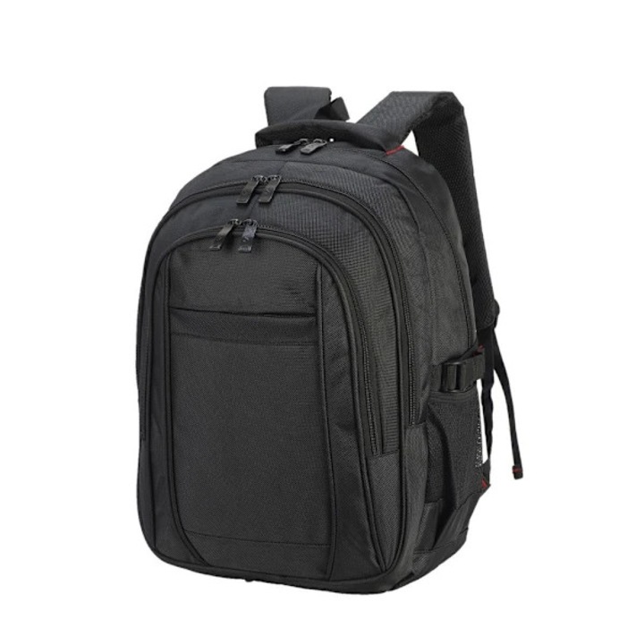 Poliészter 1680D laptop hátizsák, 15.6" laptop rekesszel, 23 L kapacitás, párnázott hálós hátrésszel és oldalsó zsebekkel, Stuttgart, Fekete, Egy méret