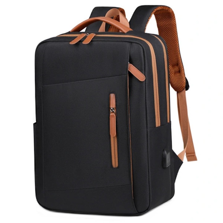 Poliészter laptop hátizsák, vízálló, USB töltőporttal, ergonomikus kialakítással és párnázott hátrésszel, Fekete, 15.6 hüvelykes laptophoz