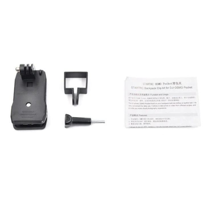 Clema pentru rucsac/clip universal pentru camera, compatibil cu DJI Osmo Pocket/Osmo Pocket 2, rotativ 360°, montare 1/4" pentru trepied, din ABS, Negru, 1 buc.