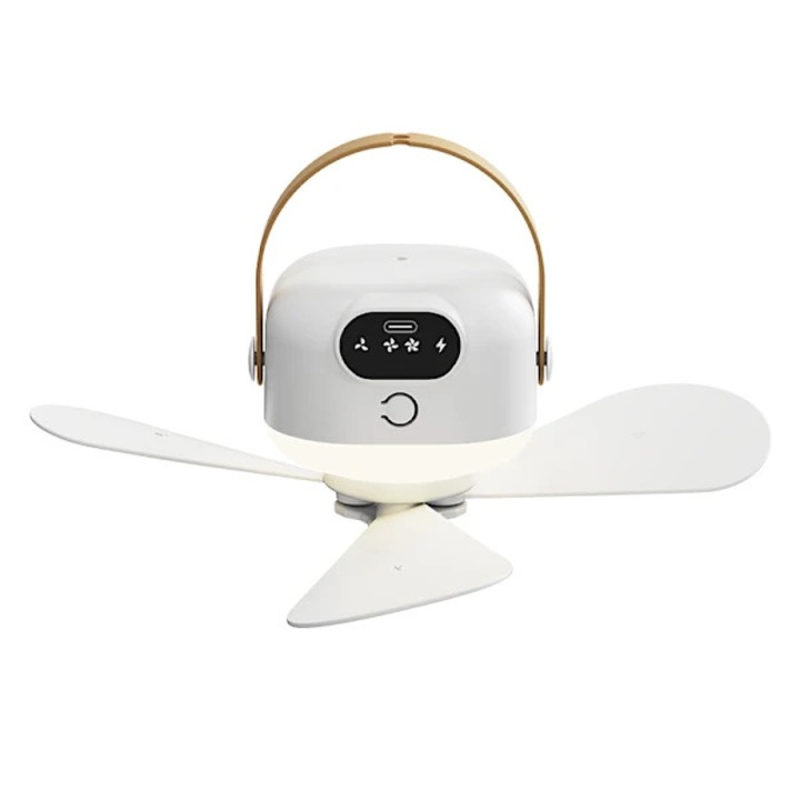 Kemping ventilátor lámpával, összecsukható, USB, fehér, 30x30x15cm