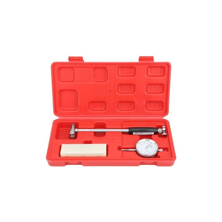 Calibru interior cu ceas, ceas comparator 50-160 mm, precizie 0,01 mm, metal, set cu 5 capete de masurare si tija de extensie, rosu, 1 set