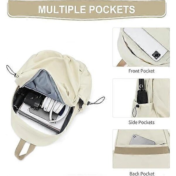 Rucsac/ghiozdan laptop textil impermeabil, cu compartiment pentru laptop 15.6\", buzunar antifurt ascuns si capacitate mare, crem, 43x35x18 cm
