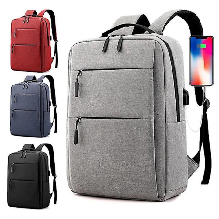 Nylon és poliészter laptop hátizsák/iskolatáska, dupla cipzárral, laptop rekesszel, USB töltőporttal, Kék