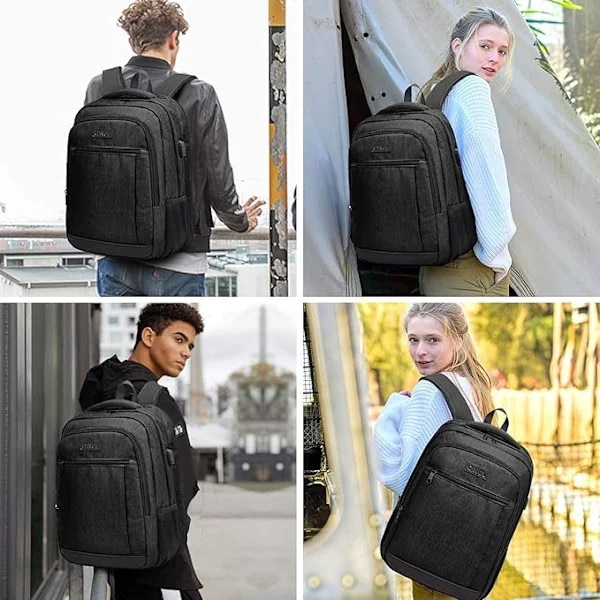 Rucsac laptop 18 inch, capacitate mare, rezistent la apa, port USB, negru