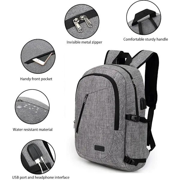 Rucsac laptop 17 inch, rezistent la apa, cu port USB, 47x32x15cm