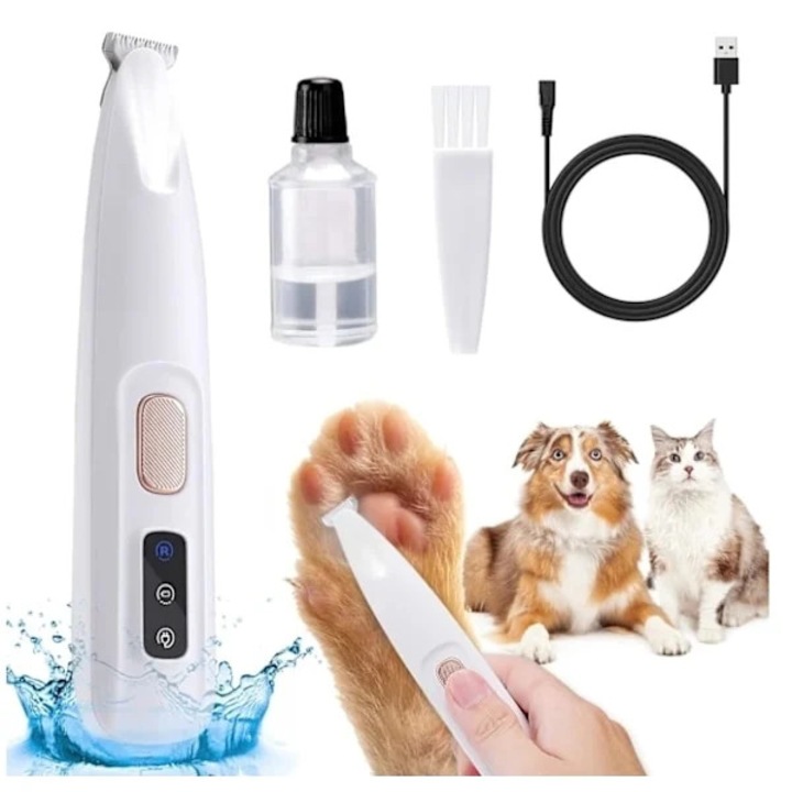 Trimmer pentru animale, silentios cu vibratii reduse, impermeabil IPX7, cu lumina LED, reincarcabil USB, lame din otel inoxidabil, alb/negru