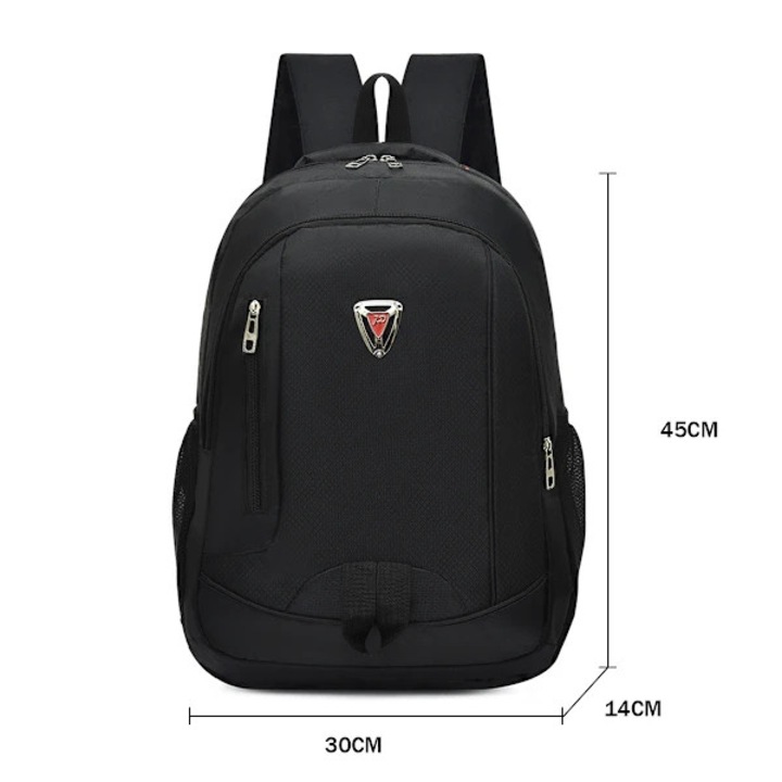 Vízálló poliészter laptop hátizsák, ergonomikus párnázott vállpántokkal és légáteresztő hálóval, Airflow szellőző hátpanellel, rendszerező rekesszel kulcstartóval, oldalsó palackzsebbel, Fekete, 45x30x14 cm