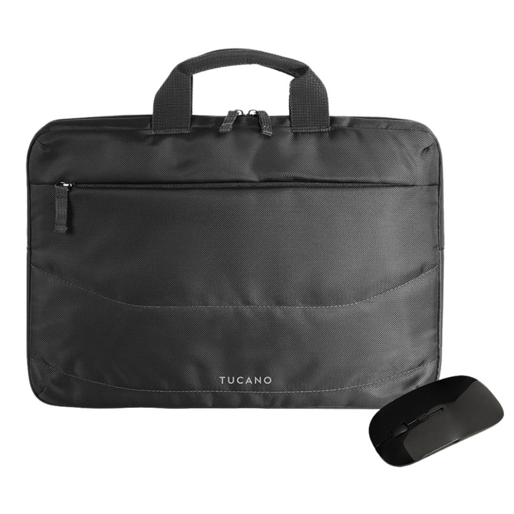 Tucano, Geanta/husa pentru laptop din textil, set cu mouse, Borsa Idea, Negru, 13.3/14"