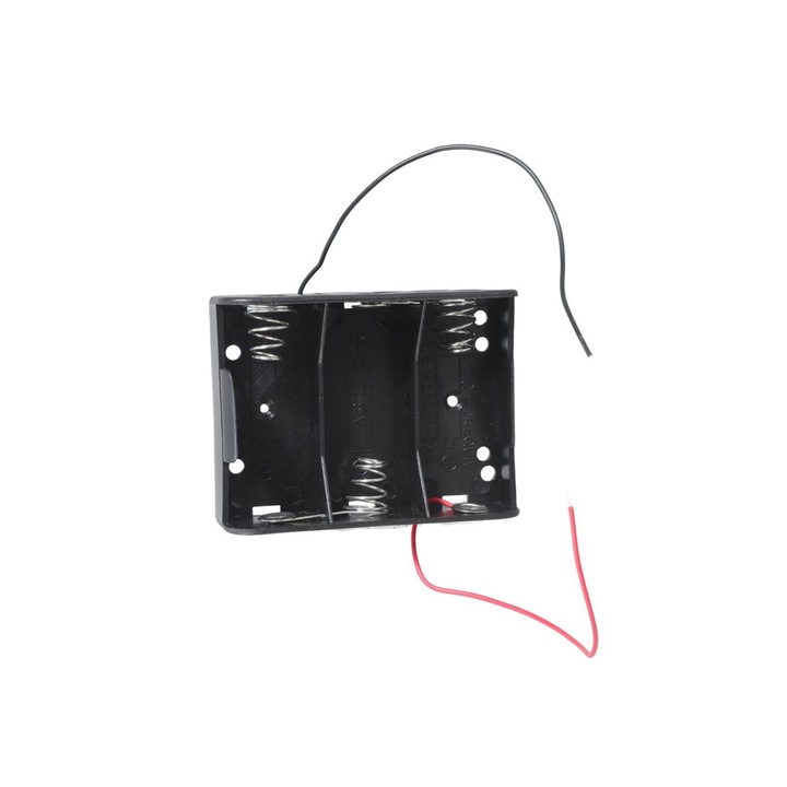 Suport baterii/port-baterii Solid LR14 (C), pentru 3 baterii, cu fire prelungite, Negru, 3 x LR14