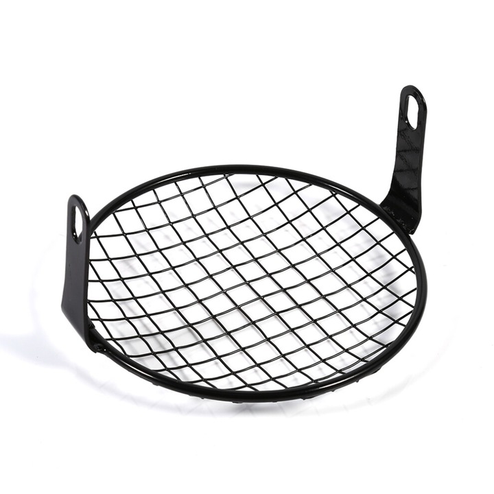 Motorkerékpár fényszóró védőrács, fémből, retro vintage design, fekete, 16 cm, 1 db