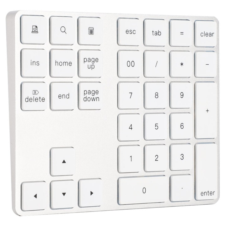 Vezeték nélküli numerikus billentyűzet 34 gombbal, USB3.0 hub, ezüst, 14.7x11.5x1.3cm