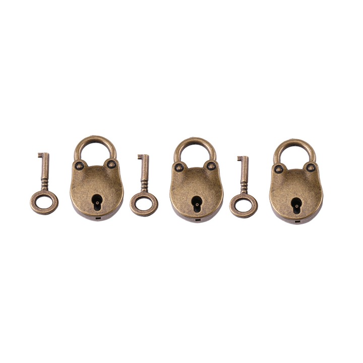 3 db mini vintage lakat készlet, cinkötvözet, bronz, 37x23mm