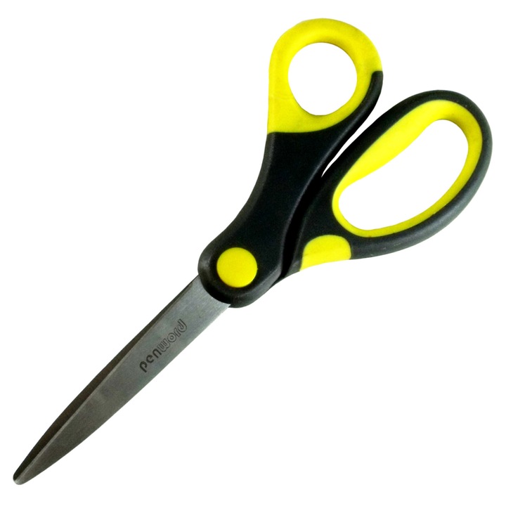 Penword olló, iskolai és irodai használatra, ergonomikus gumi és műanyag nyél, rozsdamentes acél penge, zöld, 18 cm
