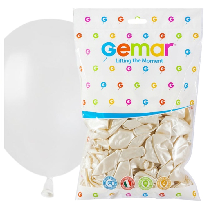 Gemar latex dekoratív léggömb, gyöngyházfényű metál, biológiailag lebomló, 13 cm (5''), gyöngyházfehér, 100 db