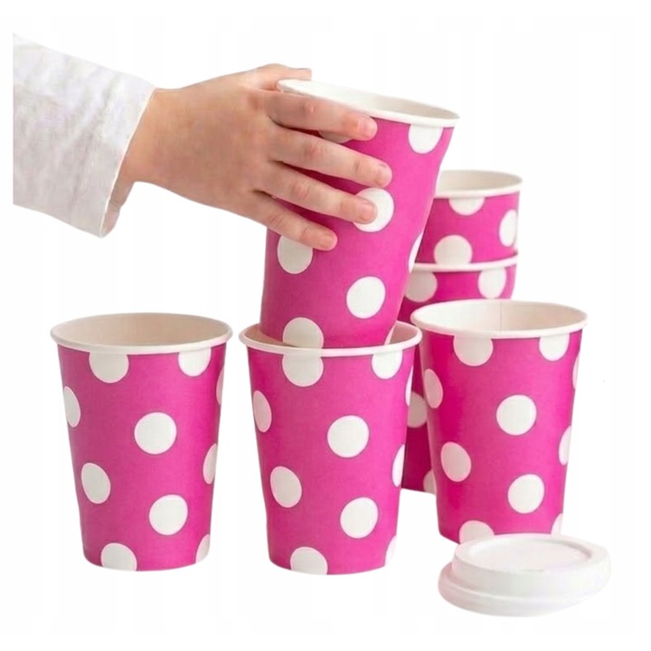 GoDan 6 db-os papír pohár készlet, fehér-rózsaszín, 270ml, 9x7cm