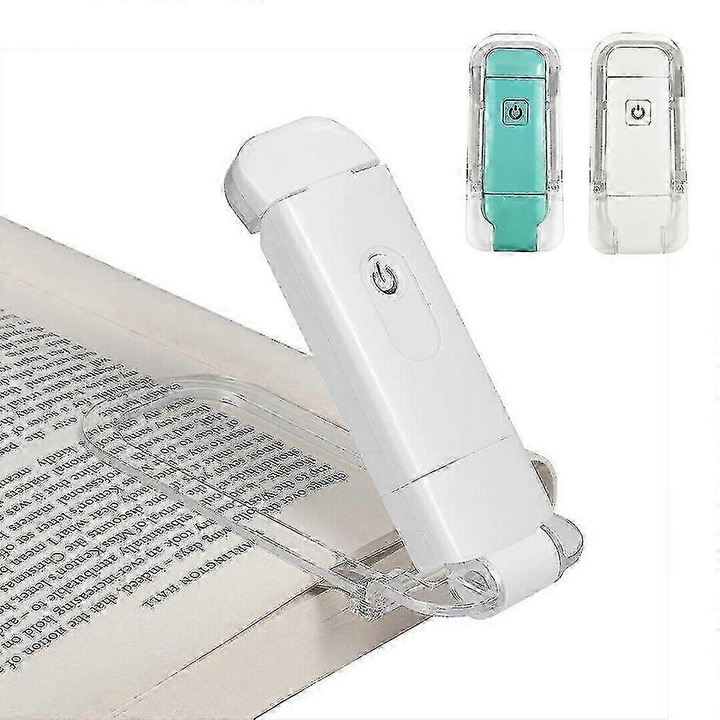 Lampa de lectura Led, lumina de citit pliabila cu clema, portabila, alb/transparent, 1 buc